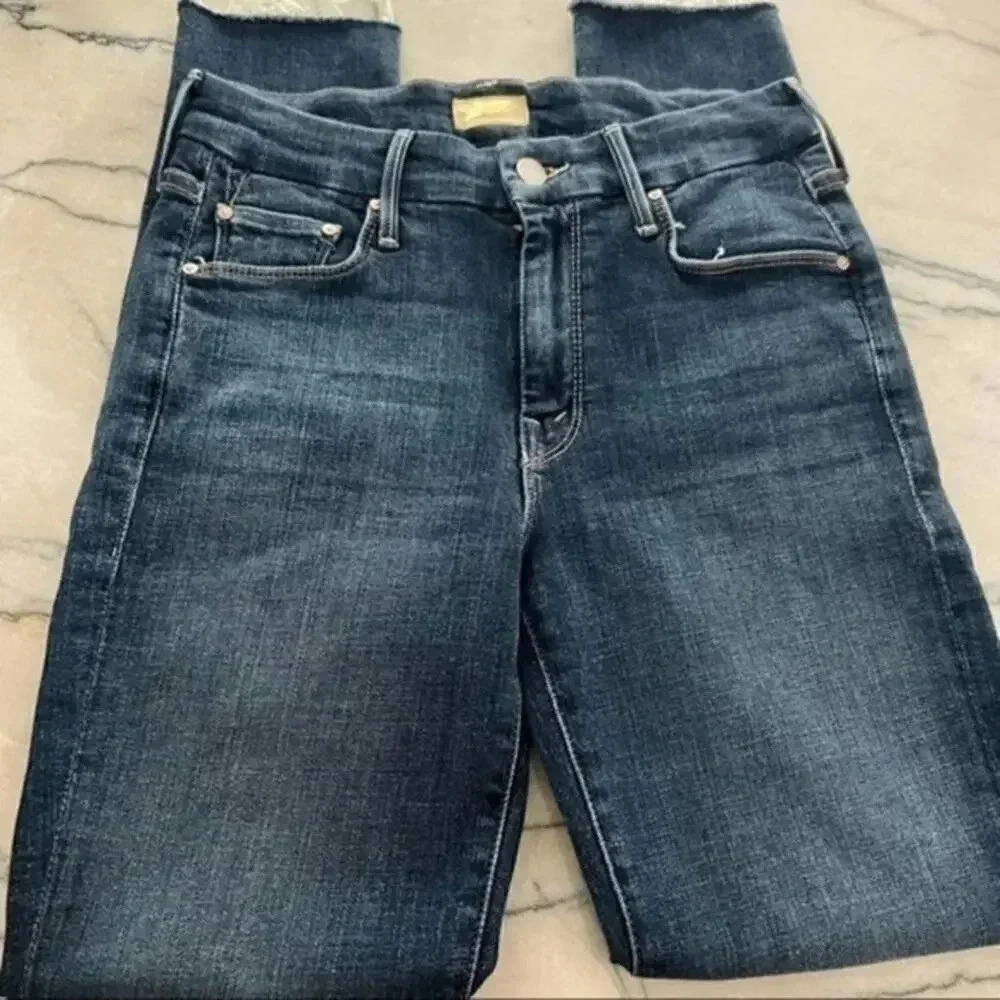 Mother Jeans Womens Looker Ankle Fray Girl Crush Dark Wash Mid Rise Stretch B440 - Picture 3 of 7